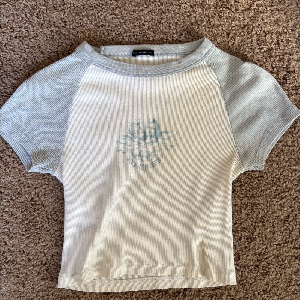 Brandy Melville White/Blue Baby Tee